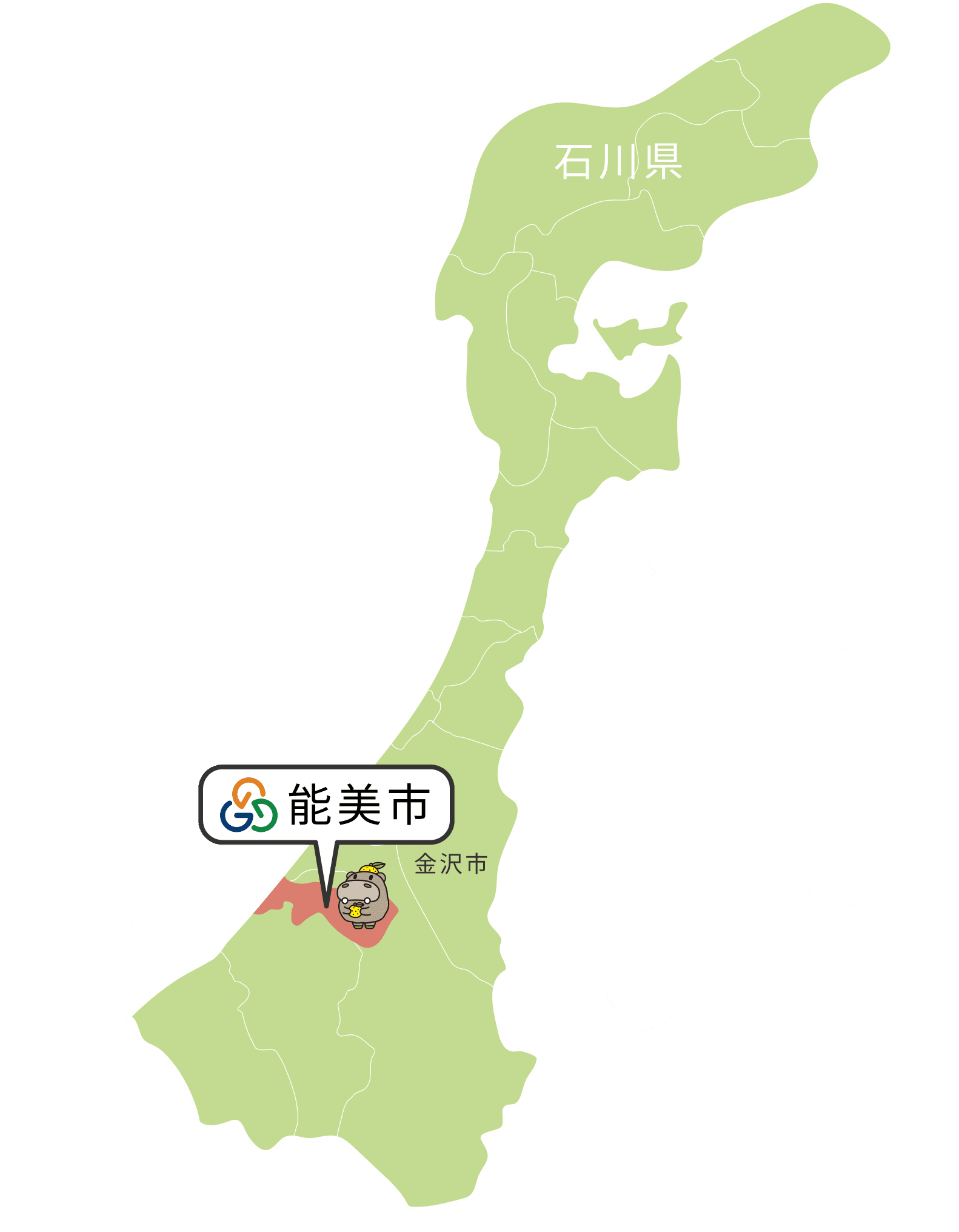 石川県地図 能美市は石川県南部の加賀地方に位置します